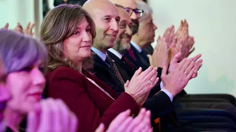 Acto conmemorativo del Día Internacional de la Mujer en León en el que participan la rectora de la ULE, Nuria González; el alcalde de la capital, José Antonio Diez; el presidente de la Diputación Provincial, Gerardo Álvarez Courel y el delegado territorial de la Junta, Eduardo Diego. Foto: Campillo.