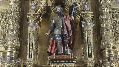 San Marcelo en el retablo del siglo XVIII del interior de la parroquia de San Marcelo.