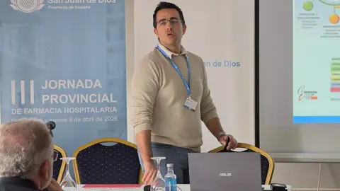 Javier del Pozo Ruiz, este miércoles en la III Jornada Provincial de Farmacia Hospitalaria de San Juan de Dios España.