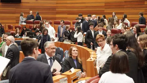 El IES Valles del Luna de Santa María del Páramo se ha proclamado vencedor en la categoría de Bachillerato de la X edición de la Liga de Debate de Castilla y León, celebrada en la sede de las Cortes autonómicas. Fotos: Leticia Pérez