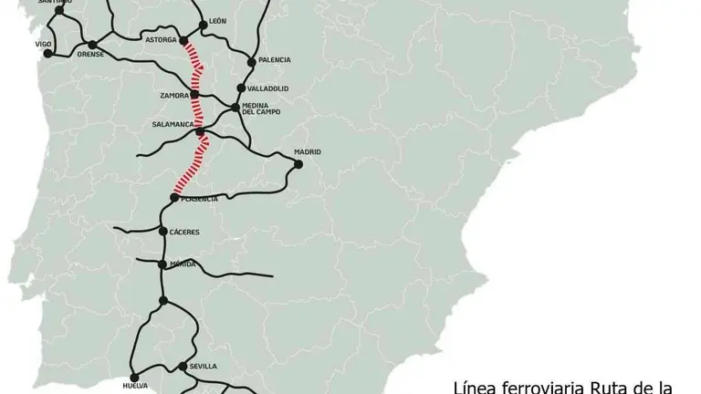 Mapa de la ruta férrea de la Ruta de la Plata