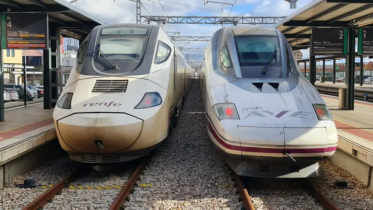 Trenes Alvia y AVE detenidos en la estaci&oacute;n de Le&oacute;n.