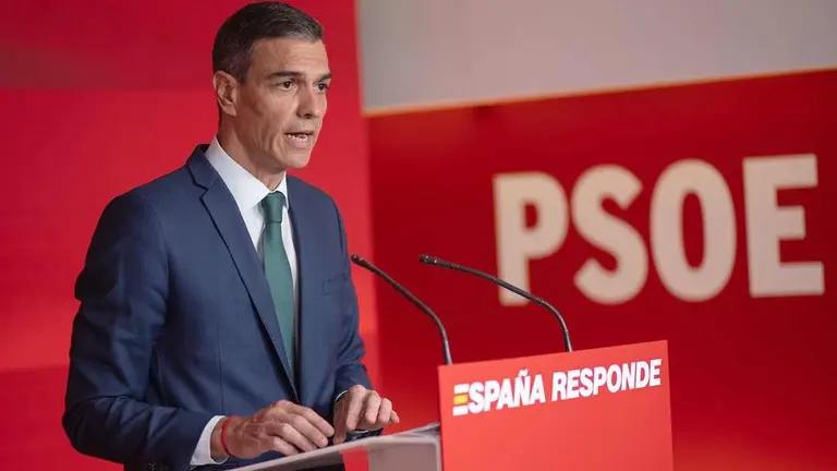Pedro Sánchez, durante una comparecencia en la sede del PSOE.