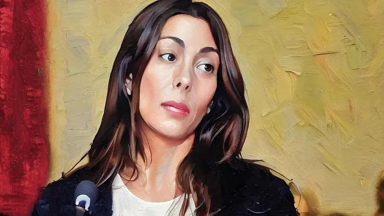 Raquel Gago, durante el juicio, en una recreación digital al óleo.