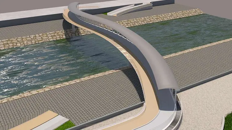 Una pasarela en 'ese' para peatones y bicis sobre el r&iacute;o Bernesga. El Ayuntamiento de Le&oacute;n invertir&aacute; 2 millones en una estructura innovadora de 92 metros que mejorar&aacute; la movilidad de peatones y ciclistas, con accesibilidad para personas con movilidad reducida.