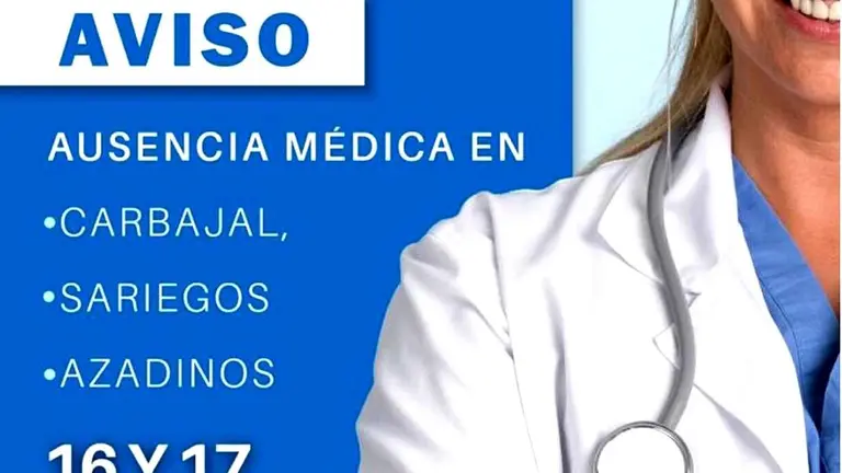 Imagen del cartel que anuncia la ausencia de m&eacute;dicos en el alfoz de Le&oacute;n.