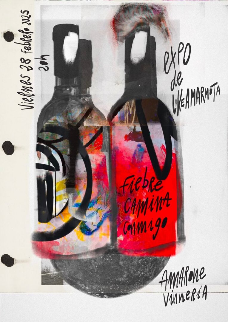 Cartel de la exposición de Likeamarmota en Amarone Vinnería.