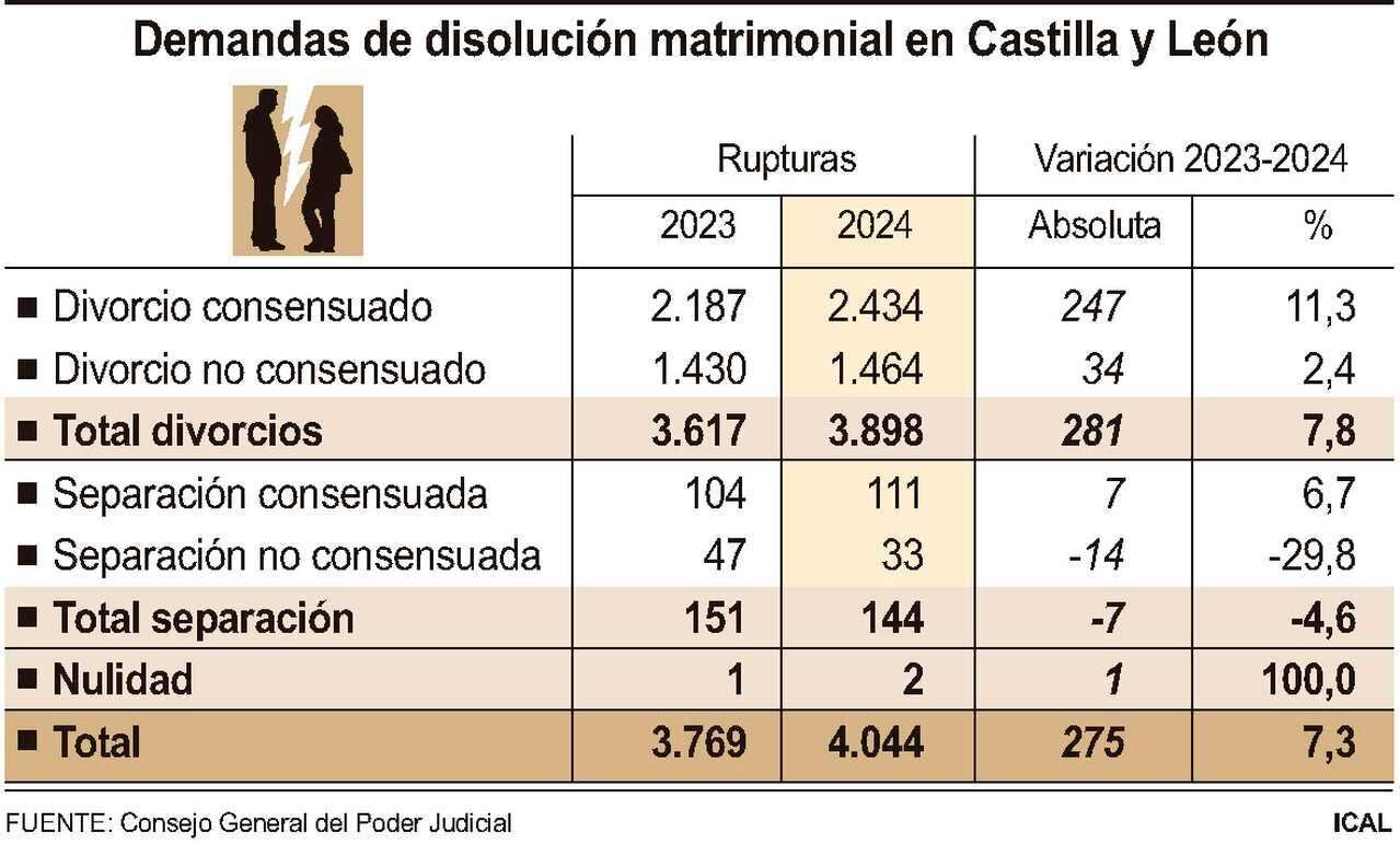 Demandas de disolución matrimonial en Castilla y León.