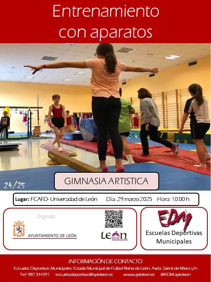 Cartel del Entrenamiento con aparatos de gimnasia artística.