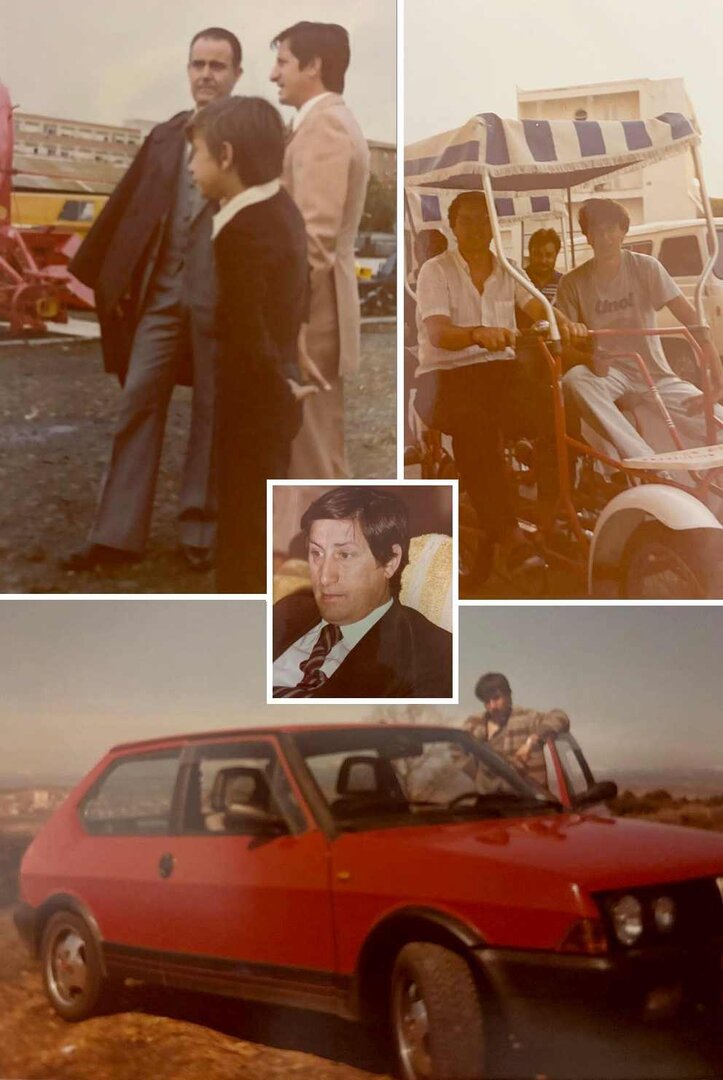 Fotos históricas de Alfonso García, junto a su padre, pedaleando juntos y evidenciando su pasión por los coches.