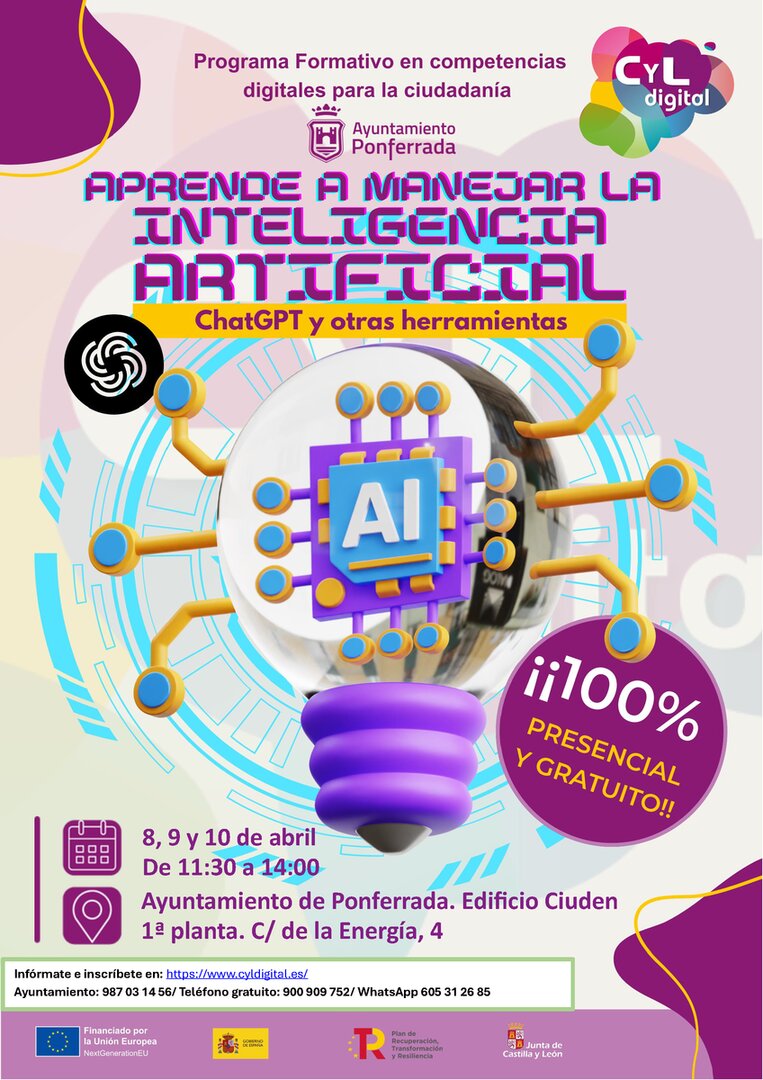 Cartel del programa formativo de ChatGPT del Ayuntamiento de Ponferrada.