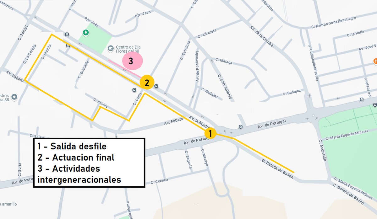 Recorrido del desfile de la Feria de Abril por las calles de Flores del Sil.