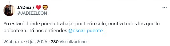 Tuit de José Antonio Diez en respuesta a Óscar Puente