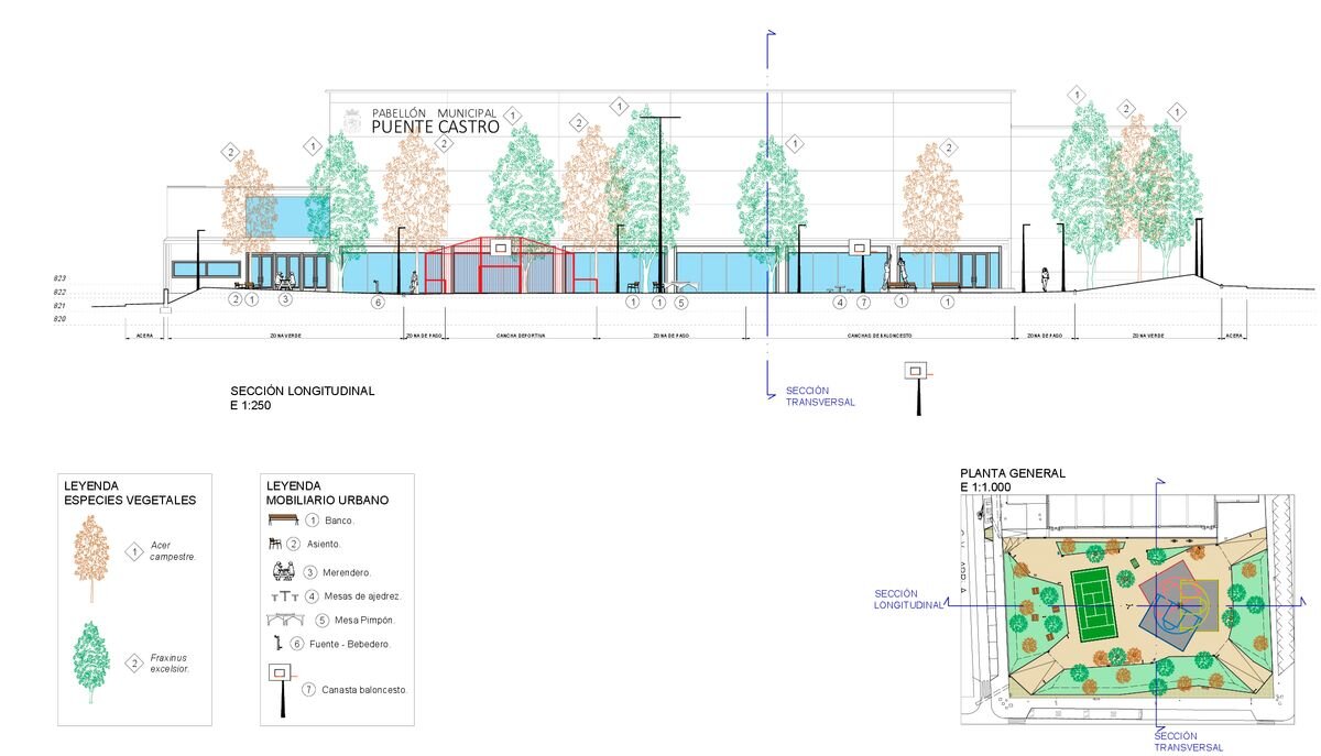 Plano técnico del alzado del nuevo parque de Puente Castro.