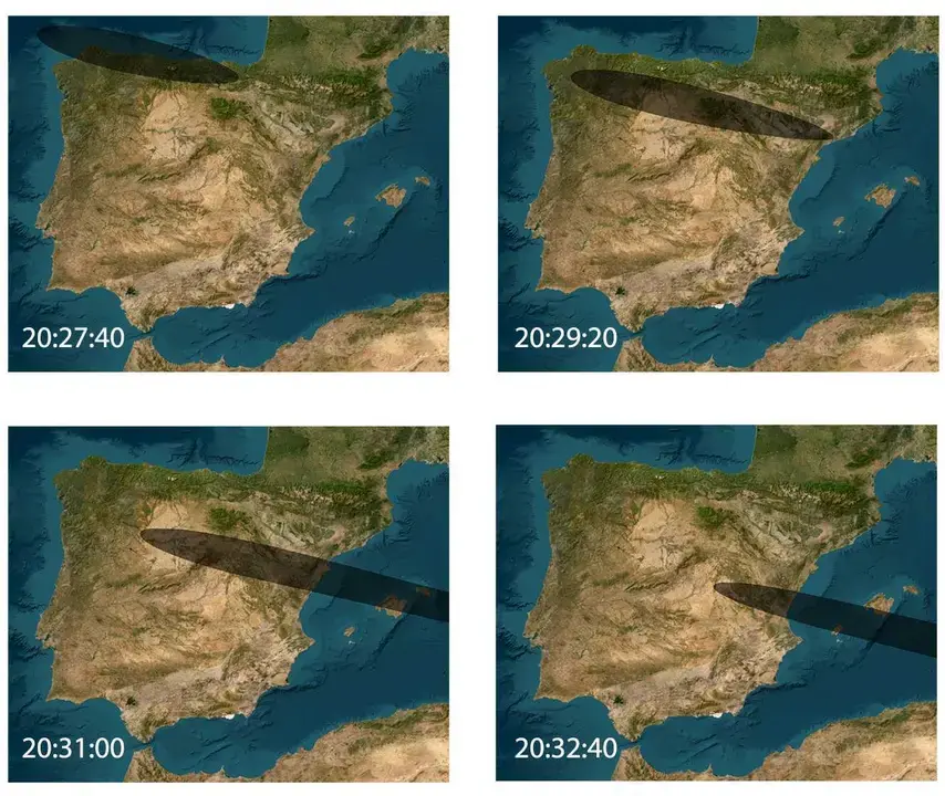 Mapa del eclipse y muestra de la histórica posición de León sobre el mismo.