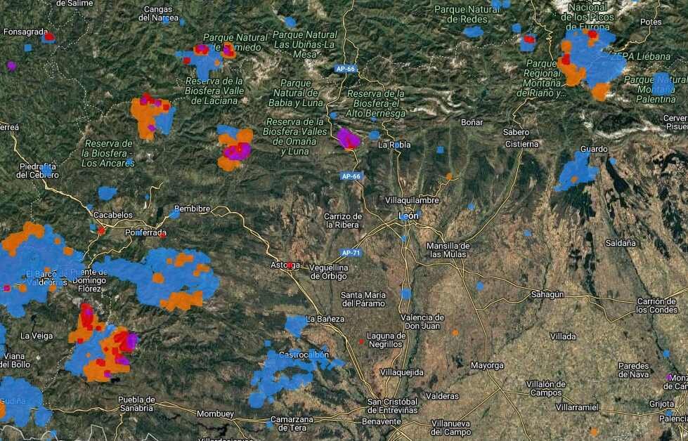 Visor de incendios en la provincia de León.