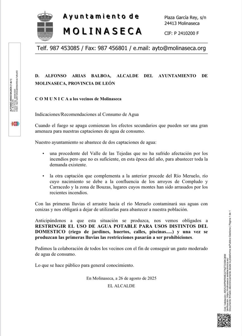 Bando emitido por el alcalde de Molinaseca