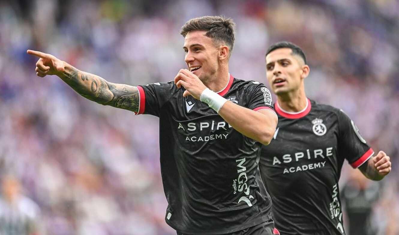 Collado celebra su gol ante el Valladolid.