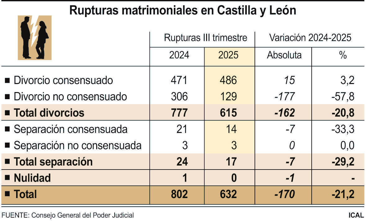 Rupturas matrimoniales en Castilla y León.
