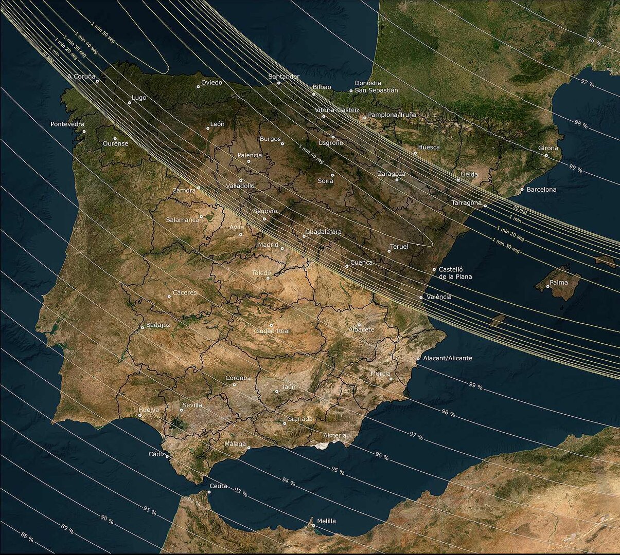 Imagen del trayecto que realizará el eclipse a nivel nacional.