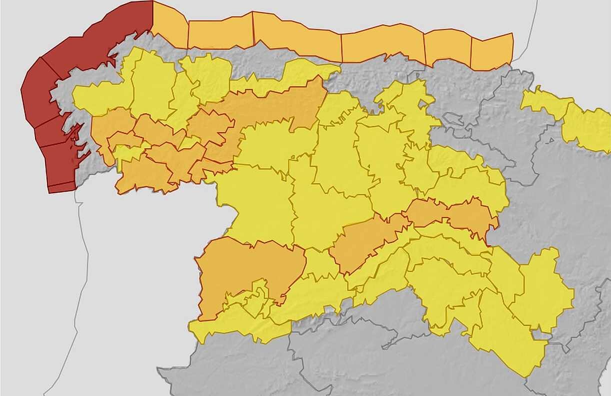 Mapa de alertas en la provincia de León.