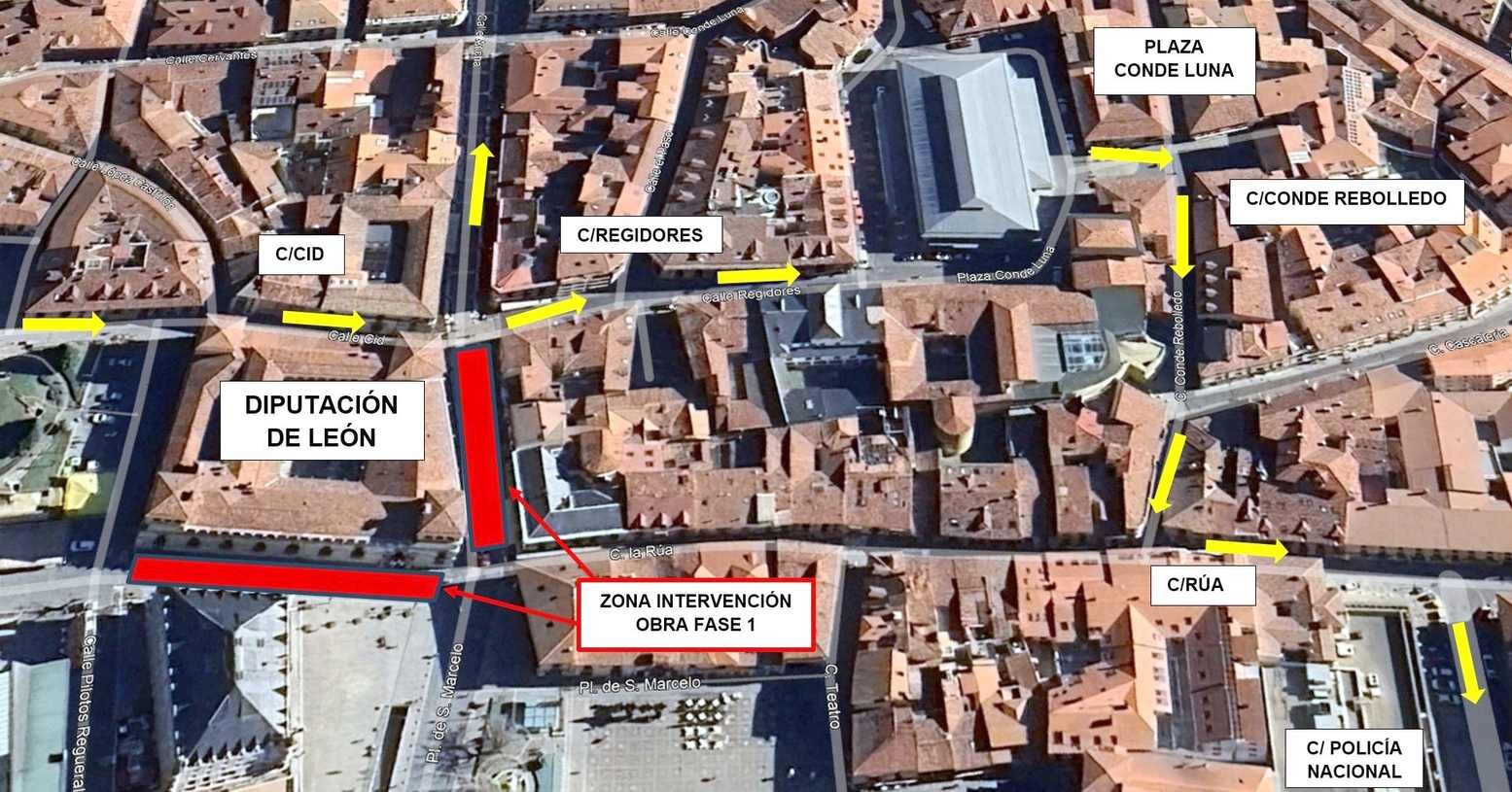 Plano de la zona afectada por las obras.