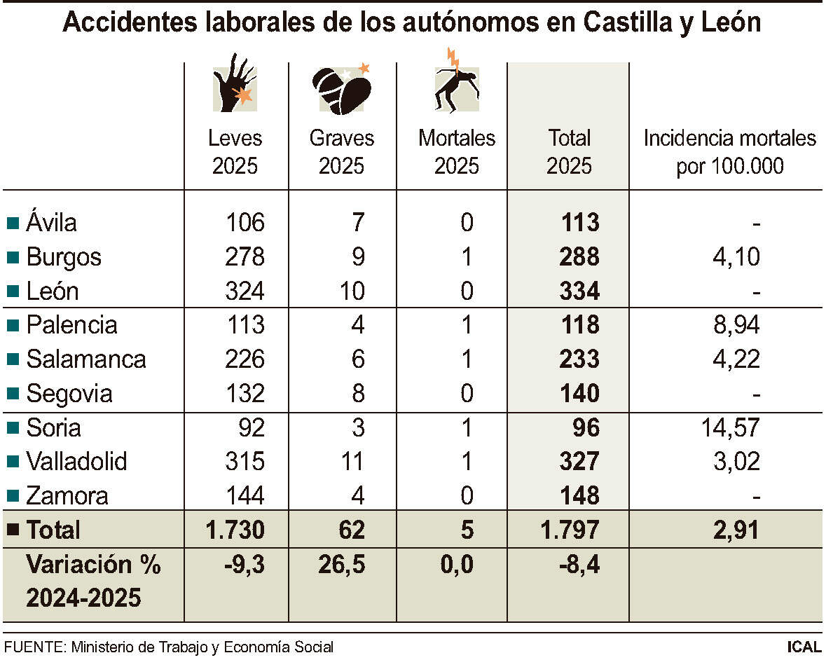 Accidentes laborales de los autónomos en Castilla y León (10cmx8cm)