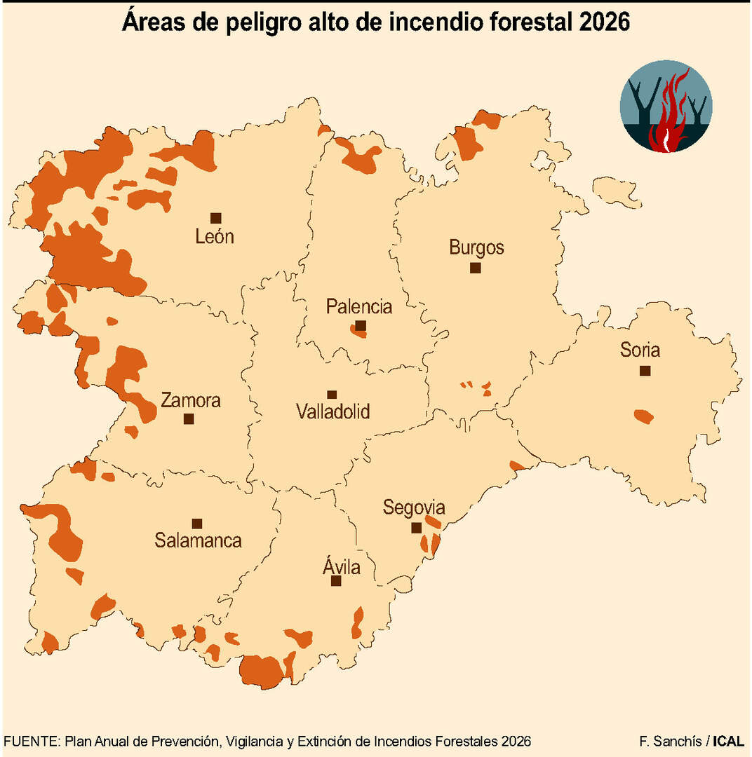 Áreas de peligro alto de incendio forestal 2026.