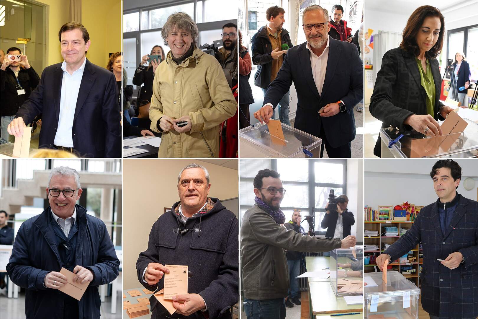Los cabezas de lista de los principales partidos que concurren a las elecciones autonómicas, del Partido Popular de Castilla y León, Alfonso Fernández Mañueco; el candidato del PSOE, Carlos Martínez; el candidato de Vox, Carlos Pollán; a candidata de la Unión del Pueblo Leonés (UPL), Alicia Gallego; el candidato por Soria Ya, Ángel Ceña; el candidato de Por Ávila, Pedro Pascual; el candidato de Podemos-Alianza Verde, Miguel Ángel Llamas; y el candidato de la coalición Izquierda Unida, Sumar y Equo, Juan Gascón.