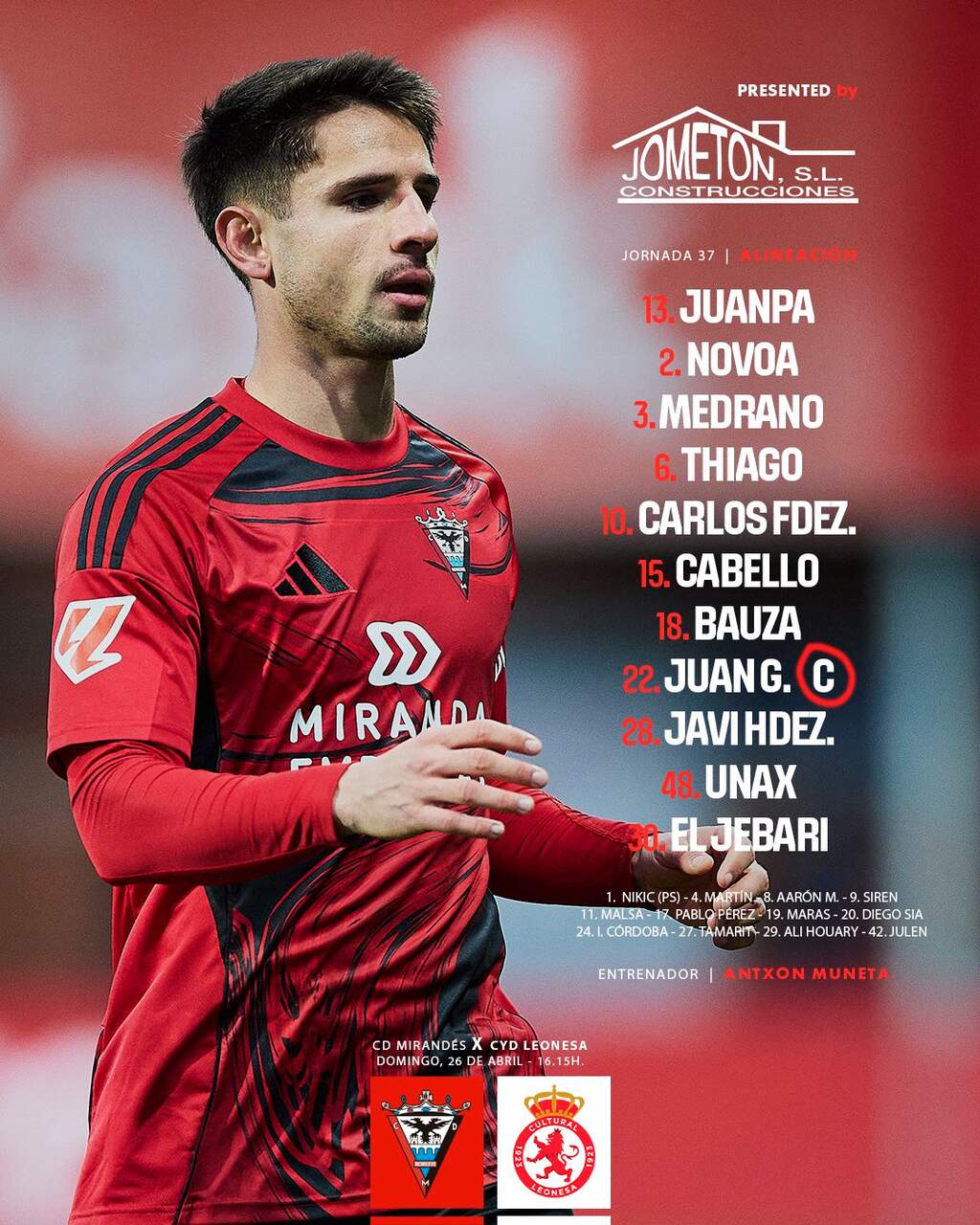 Alineación del Mirandés ante la Cultural...