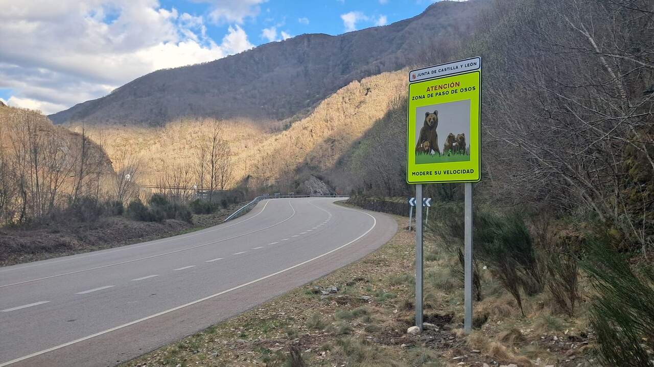Señal de aviso por osos en Rabanal de Abajo (León)
