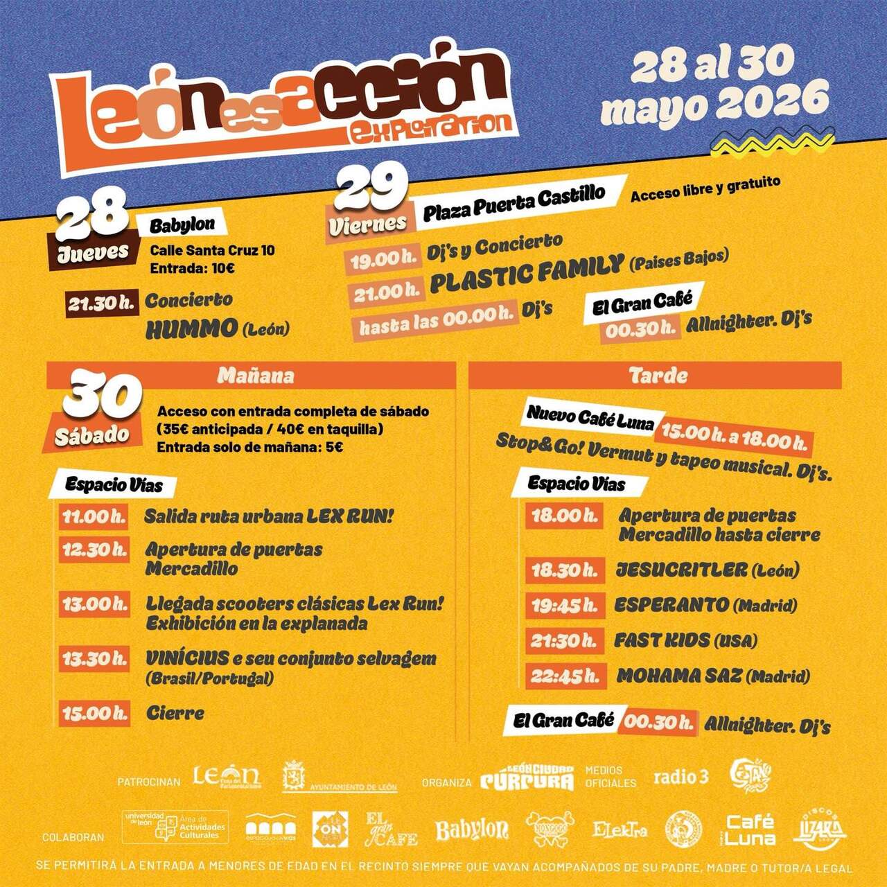Cartel con horarios del Festival León es Acción.