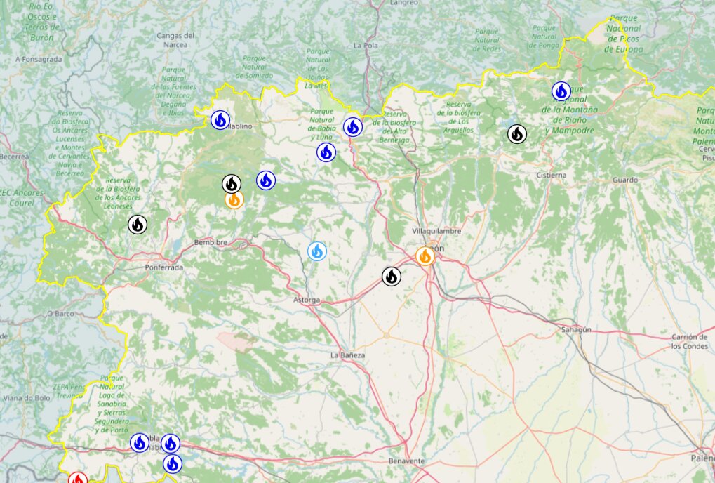 Incendios en la provincia de León el domingo 16 de agosto.