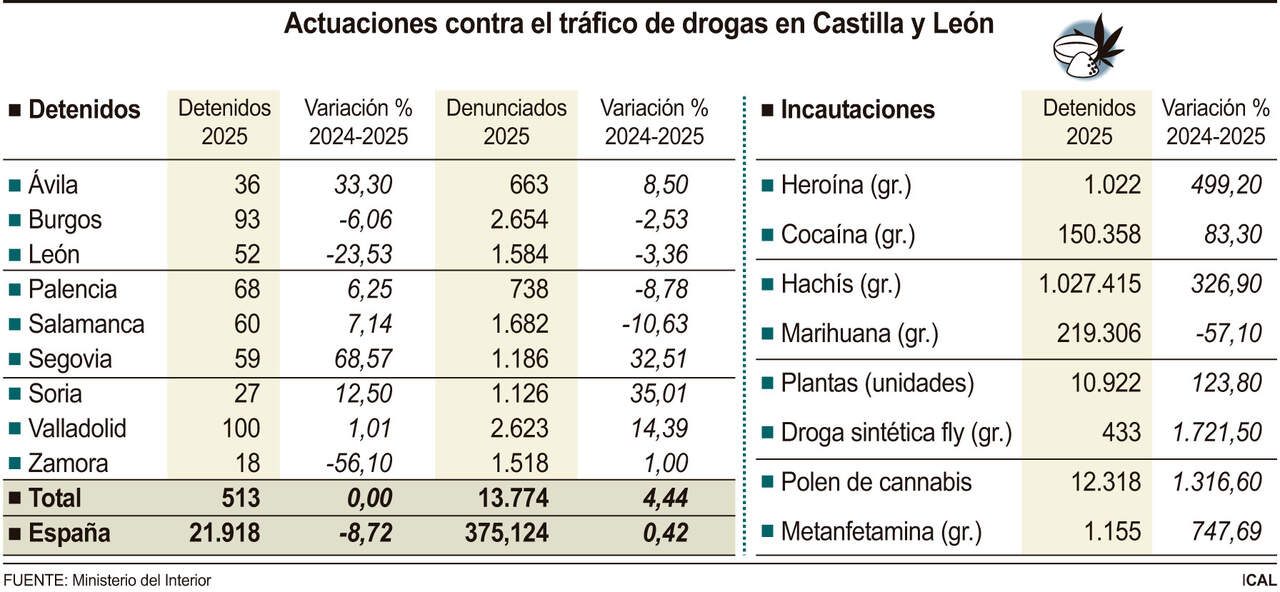 Actuaciones contra el tráfico de drogas en Castilla y León.